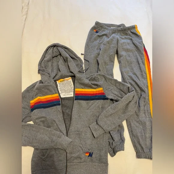 Aviator Nation gray 5 stripe SET - hoodie and sweatpants - Picture 1 of 4